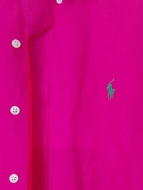 Ralph Lauren Hot Pink Button-Up Shirt with Green Polo Logo Size XL Long Sleave